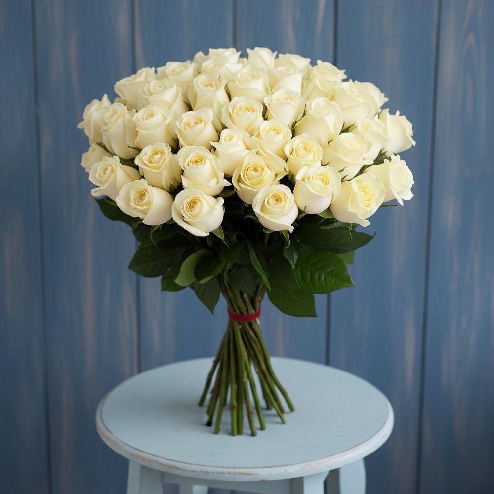 Букет 51 Белая роза Эдлесс Лав в Княгинино