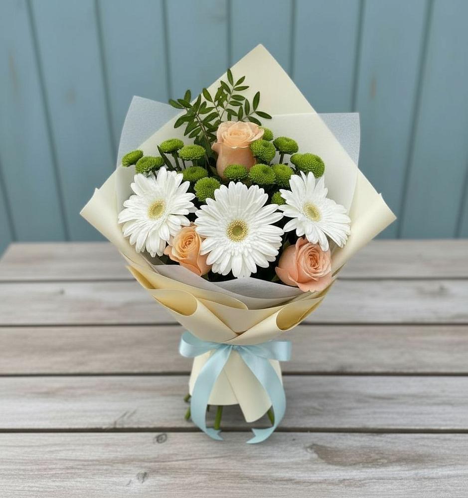 Букет цветов из: Герберы, Розы и Хризантемы в Княгинино