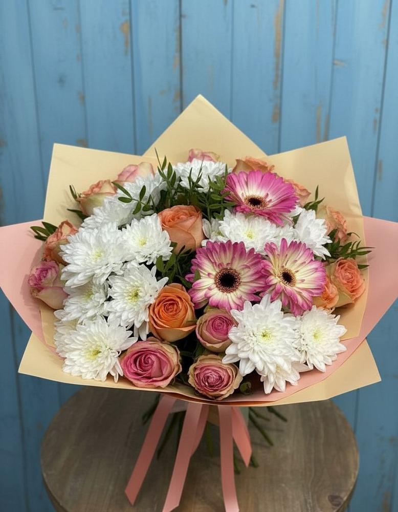 Букет цветов из: Розы, Герберы и Хризантемы в Княгинино