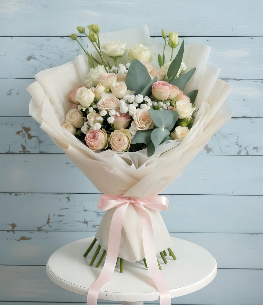 Букет цветов из: Розы и Лизиантусы в Княгинино