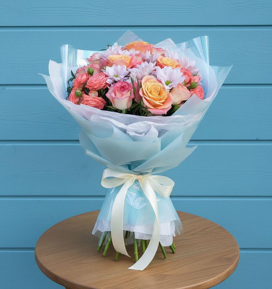 Букет цветов из: Хризантемы и Розы в Княгинино