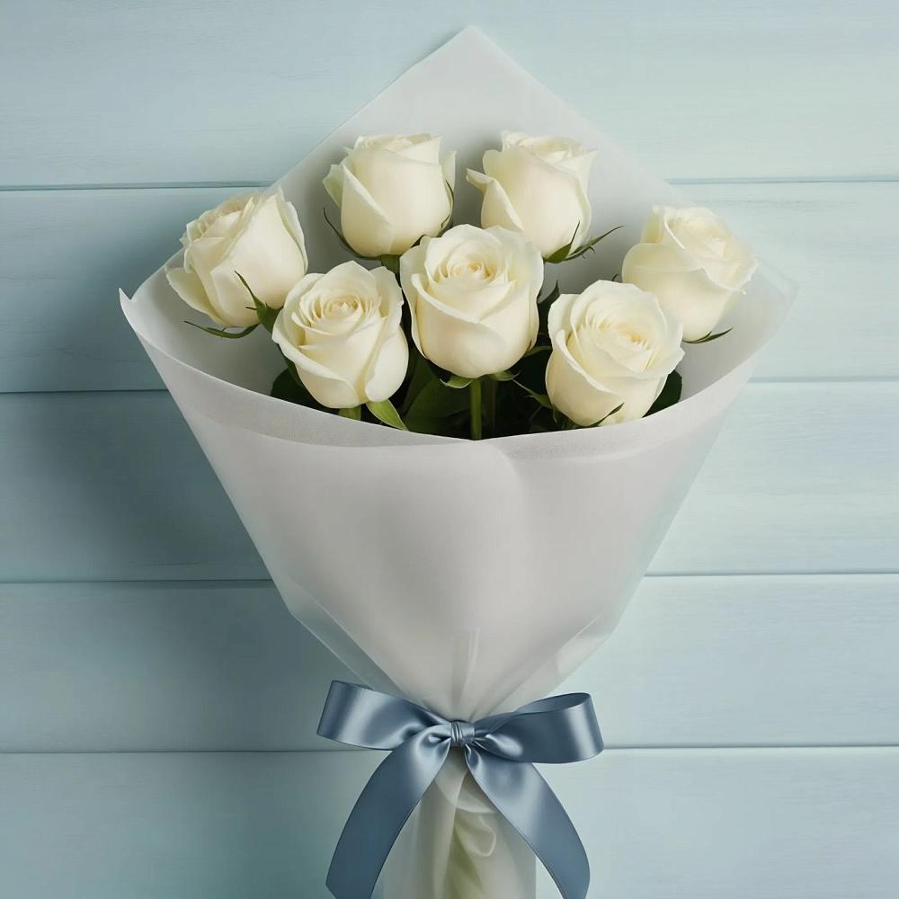 Букет 7 Белых роз Эдлесс Лав в Княгинино