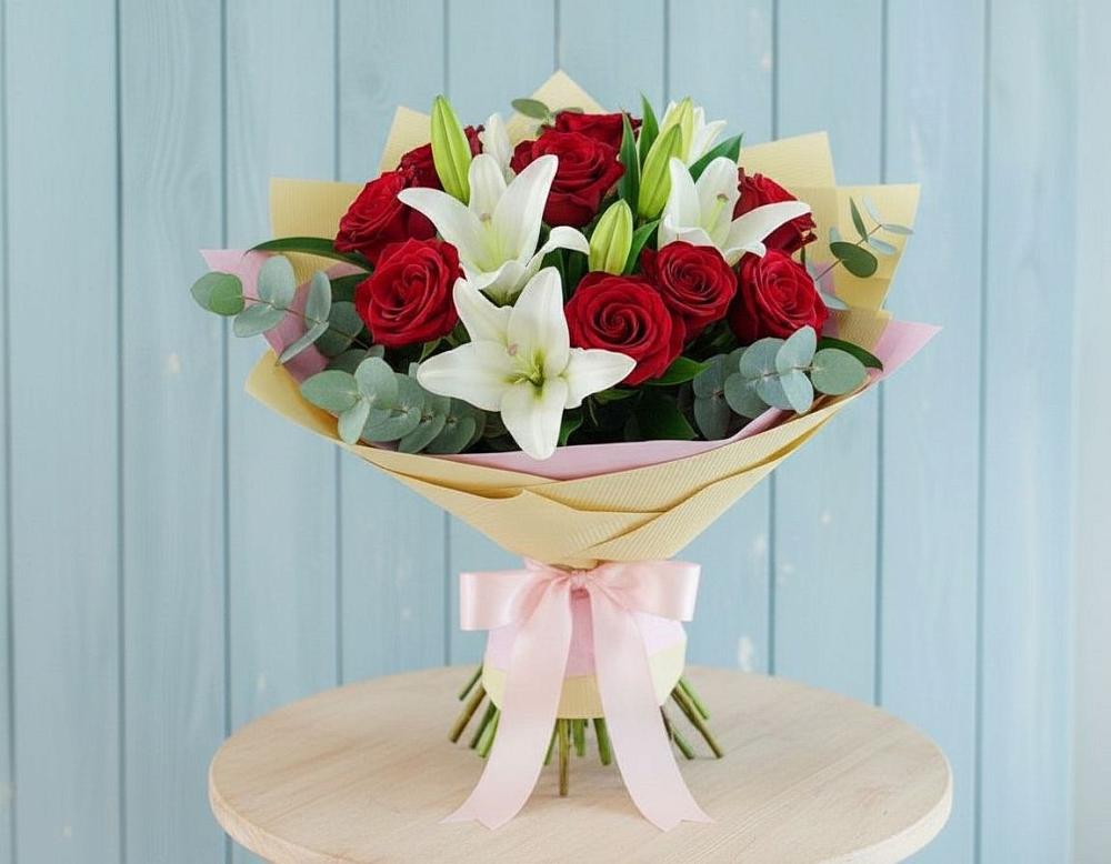 Букет цветов из: Лилии и Розы в Княгинино